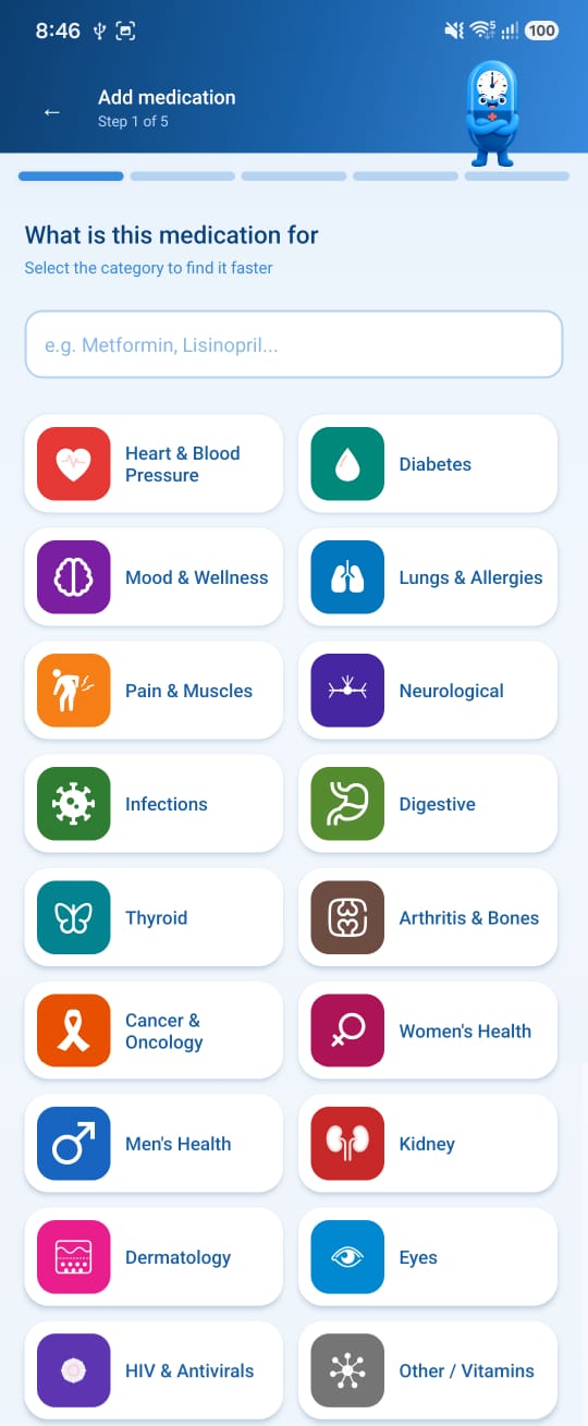 TickTockPill medication category screen