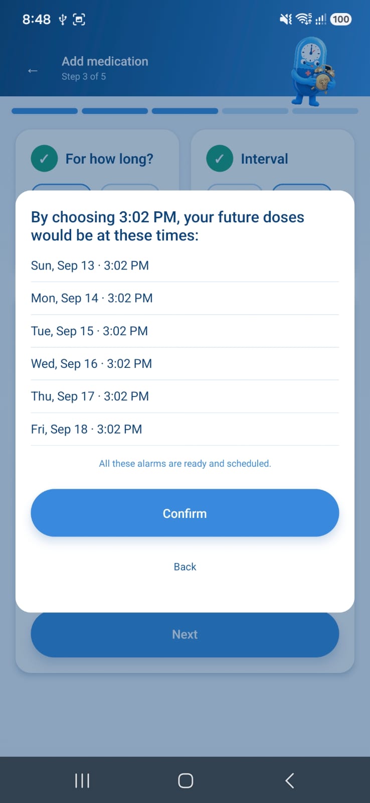 TickTockPill schedule setup screen